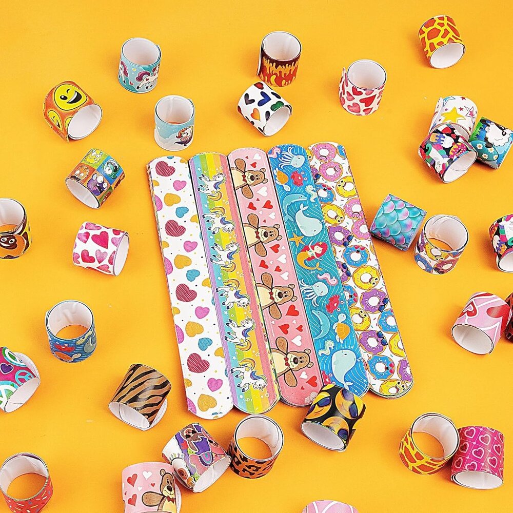 144 Pcs Slap Bracelets for Kids, Bulk Wristbands with Animals, Friendship, Heart - Picture 7 of 8